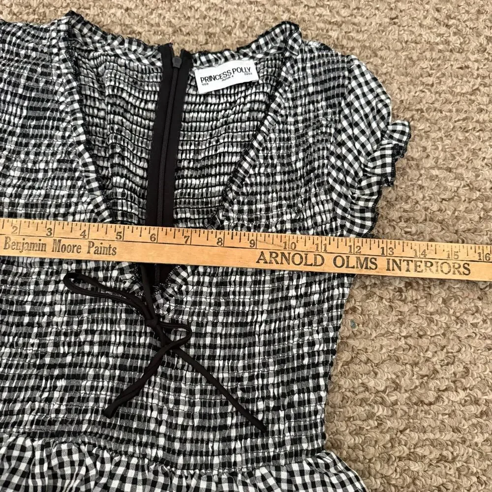 Princess Polly | Black/White Gingham Wescott Gingham Bow Tie Neck Romper Gameday